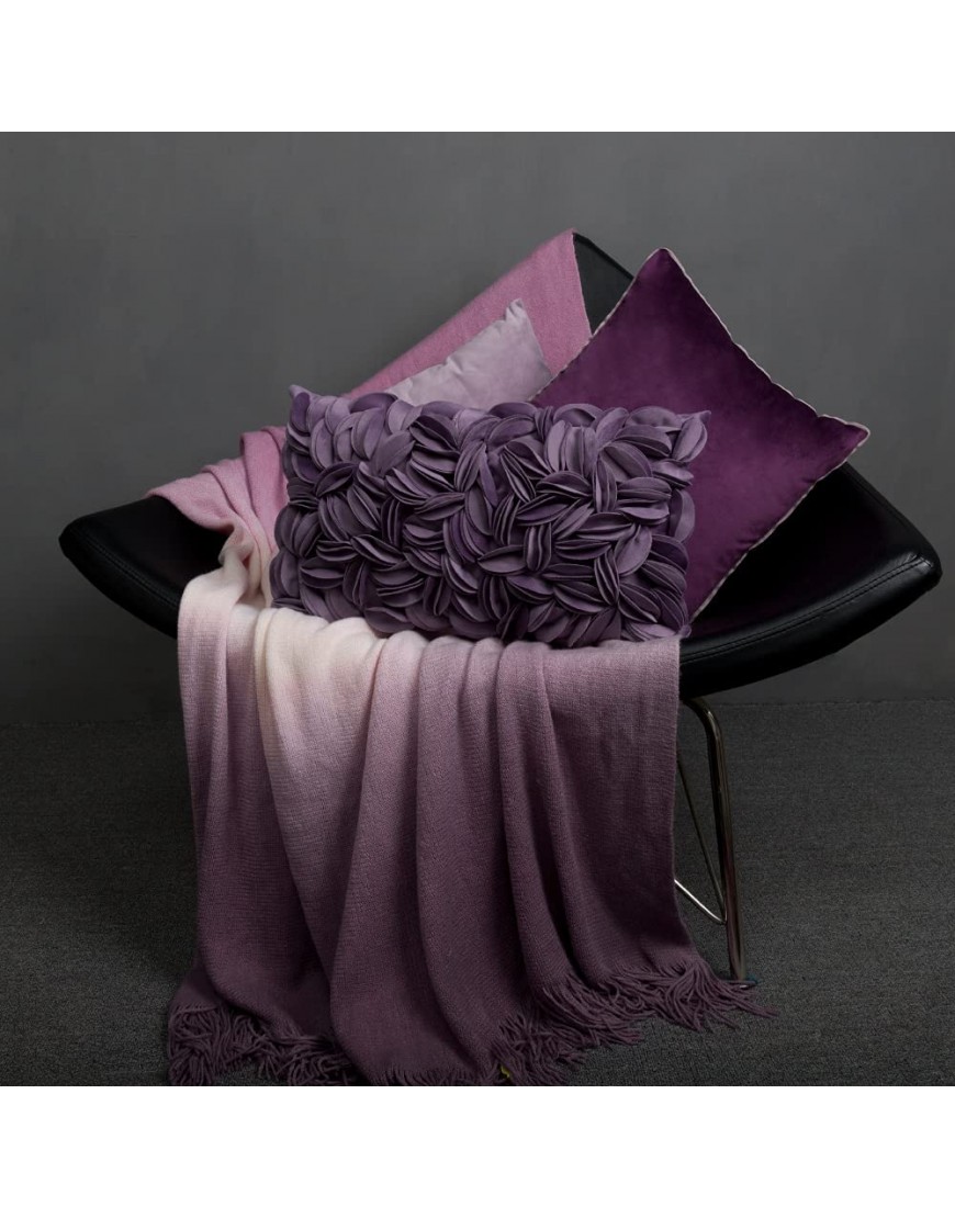 KINGROSE Hand Crafted Stereo Flower Throw Pillow Cover Rectangular Cushion Cover Soft Pillow Case for Sofa Couch Chair Bed Living Room Office 12 x 20 Inches Velvet Purple
