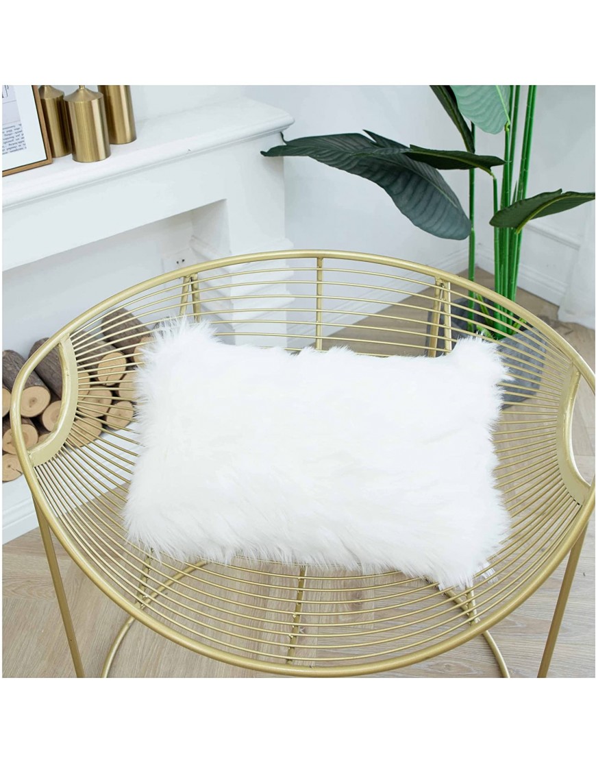 LIGICKY Decorative Lumbar Soft Faux Fur Throw Pillow Cover Luxury Series Rectangle Plush Pillow Case Cushion Cover for Couch Sofa Bed 12 x 20 White