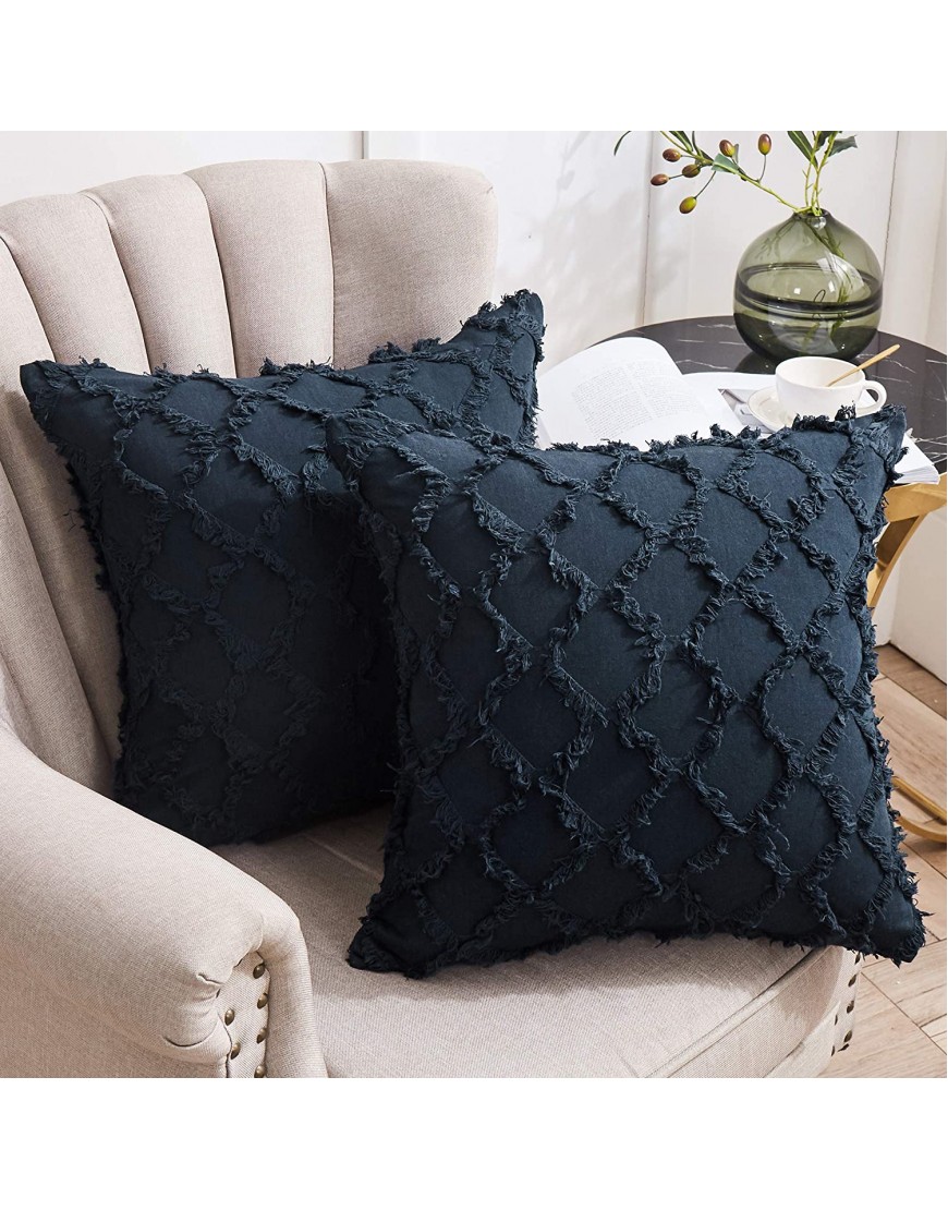Longhui Bedding Navy Throw Pillow Covers for Sofa Couch Bedroom Family Room – Set of 2 Decorative Pillows 18 x 18 Inches Cotton Linen Cushion Covers No Inserts