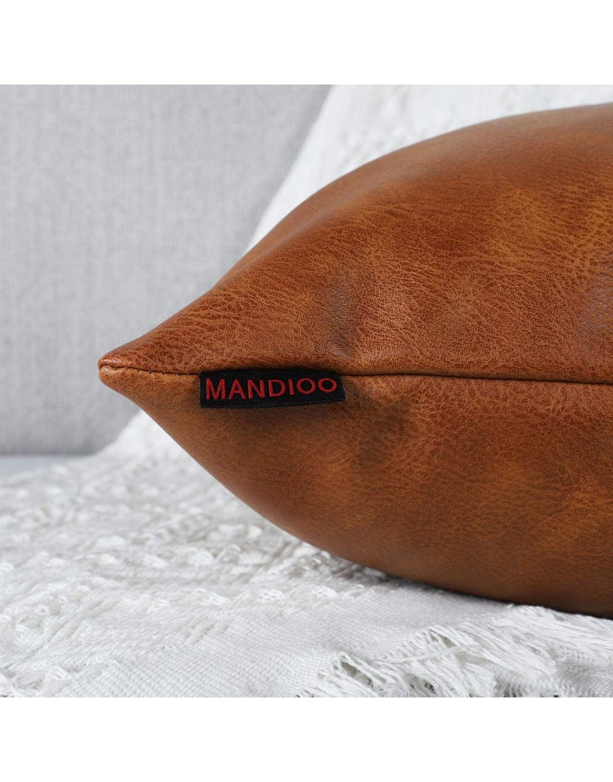 MANDIOO Set of 2 Faux Leather Decorative Throw Pillow Covers Modern Solid Outdoor Cushion Cases Luxury Pillowcases for Couch Sofa Bed 20x20 Inches Brown