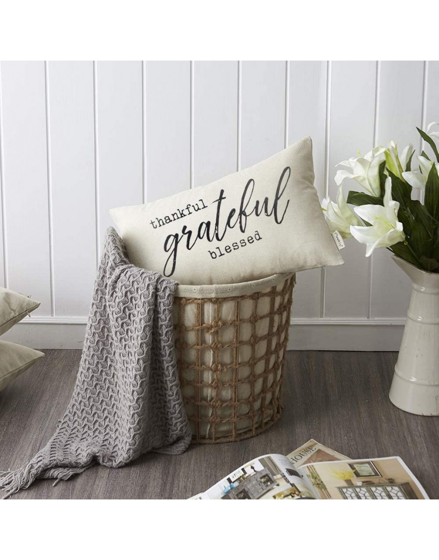 Meekio Farmhouse Pillow Covers with Thankful Grateful Blessed Quote 12 x 20 Farmhouse Rustic Décor Lumbar Pillow Covers with Saying Housewarming Gifts Family Room Décor