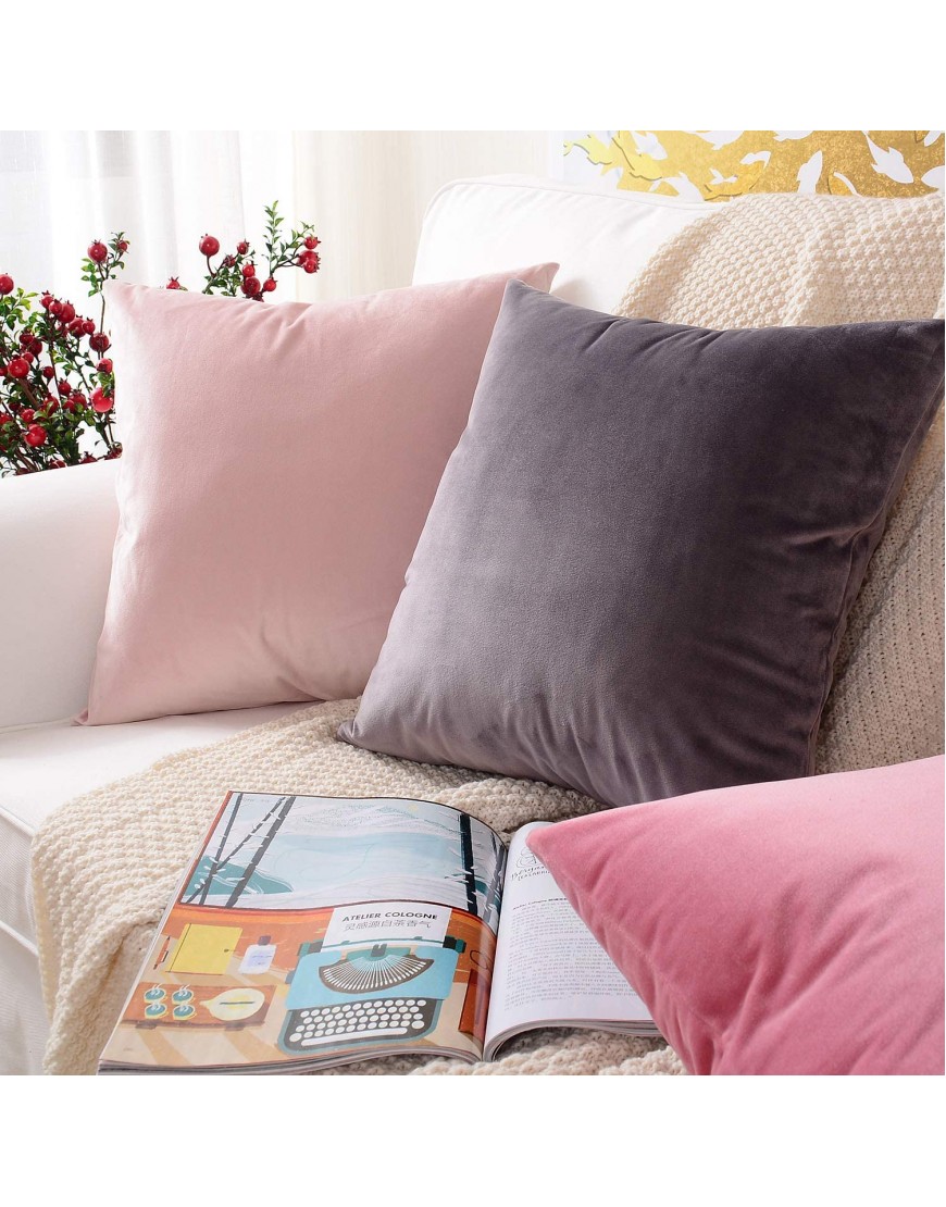 MERNETTE Pack of 2 Velvet Soft Decorative Square Throw Pillow Cover Cushion Covers Pillow case Home Decor Decorations for Sofa Couch Bed Chair 18x18 Inch 45x45 cm Pink