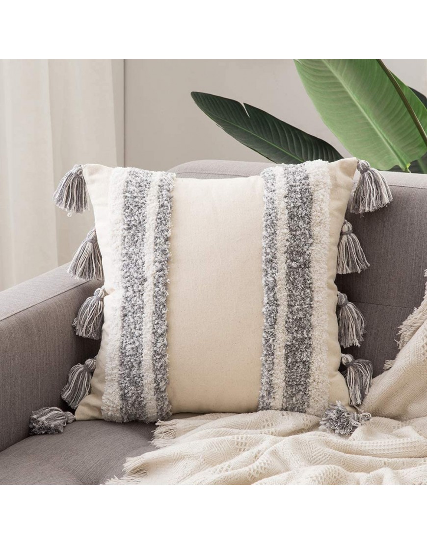 MIULEE Decorative Throw Pillow Cover Tribal Boho Woven Tufted Pillowcase with Tassels Super Square Pillow Sham Pillowcase Cushion Case for Sofa Couch Bedroom Car Living Room 20x20 Inch Grey