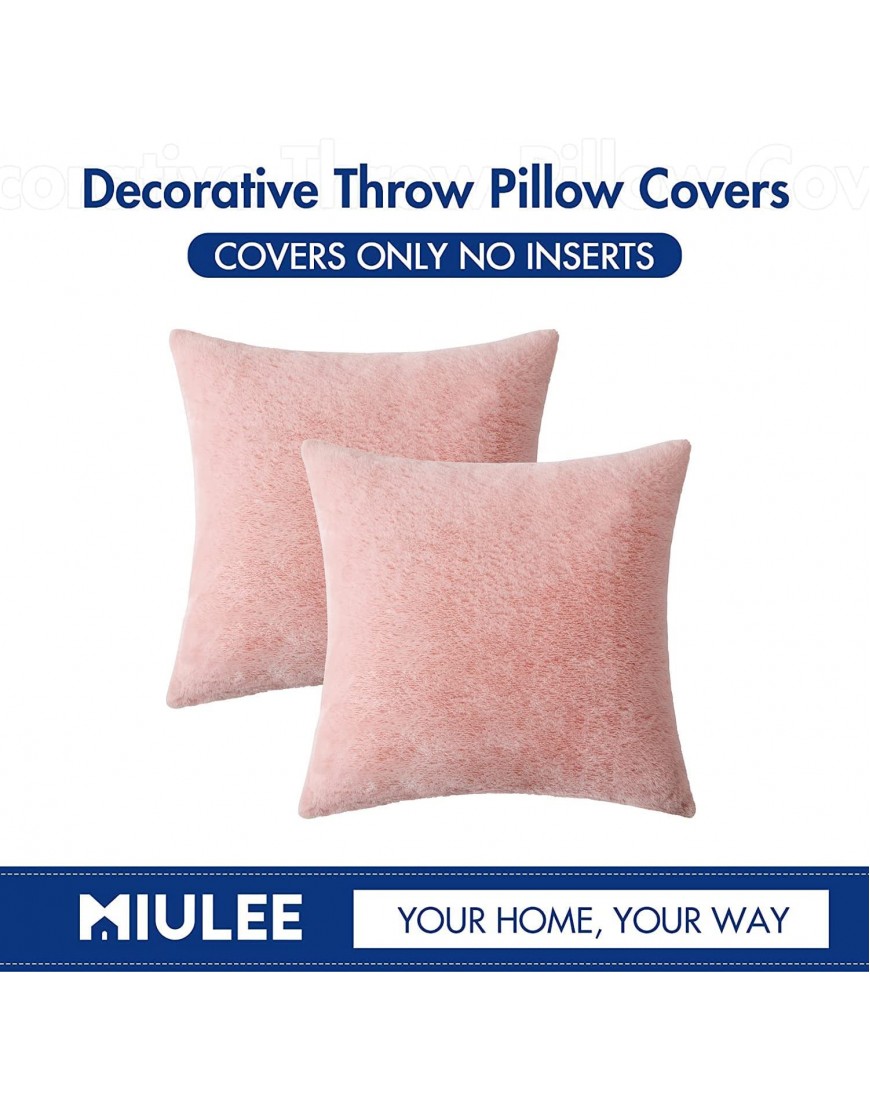 MIULEE Pack of 2 Decorative Throw Pillow Covers Luxury Soft Faux Rabbit Fur Warm Square Cushion Cases for Sofa Bedroom Living Room 20 x 20 Inch Pink