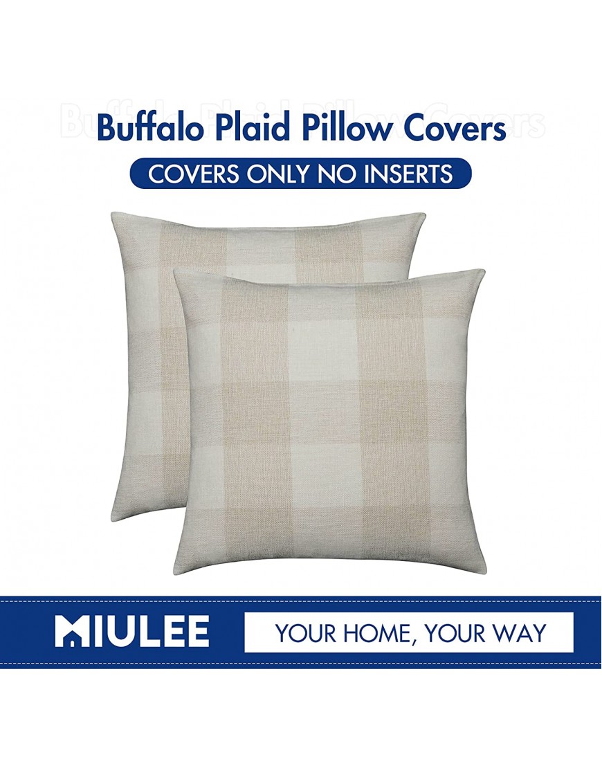 MIULEE Pack of 2 Farmhouse Buffalo Check Plaids Polyester Linen Soft Solid Cream White and White Decorative Throw Pillow Covers Home Decor Outdoor Cushion Case for Sofa Bedroom 22 x 22 Inch