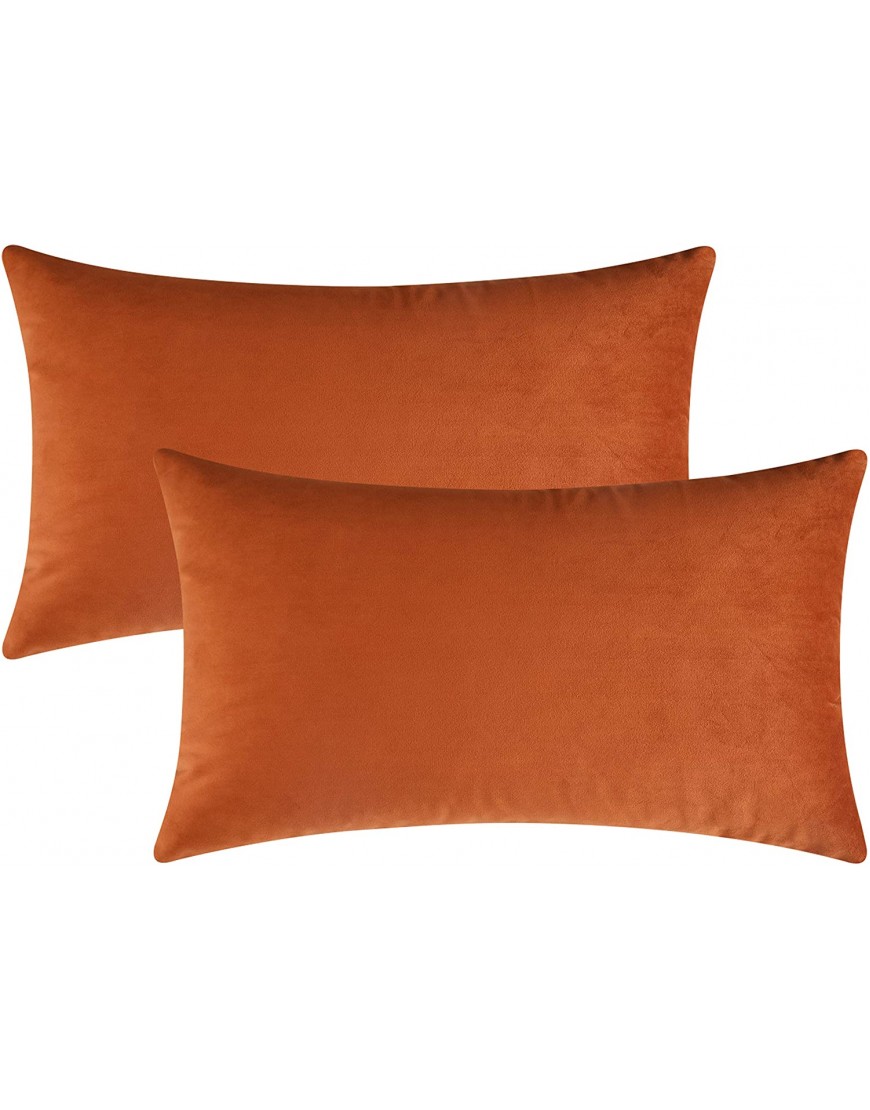 Mixhug Set of 2 Cozy Velvet Rectangle Decorative Lumbar Throw Pillow Covers for Couch and Bed Burnt Orange 12 x 20 Inches