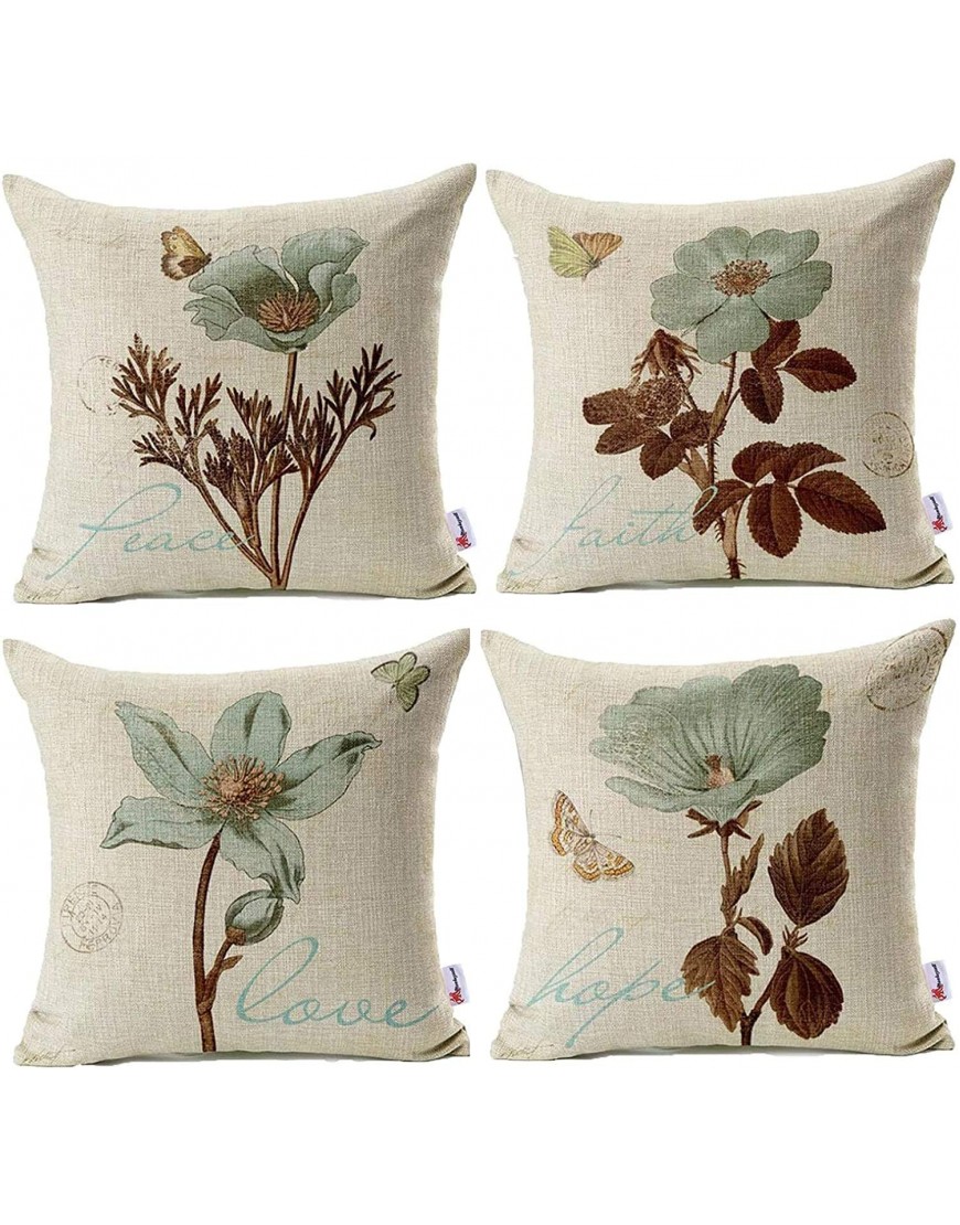 Monkeysell Pack of 4 Throw Pillow Covers 18 x 18 Decorative Floral Linen Pillow Cover for Living Room Bedroom Couch Sofa Chair Bed Pillow Covers Home Outdoor Set of 4 Pillowcases Only