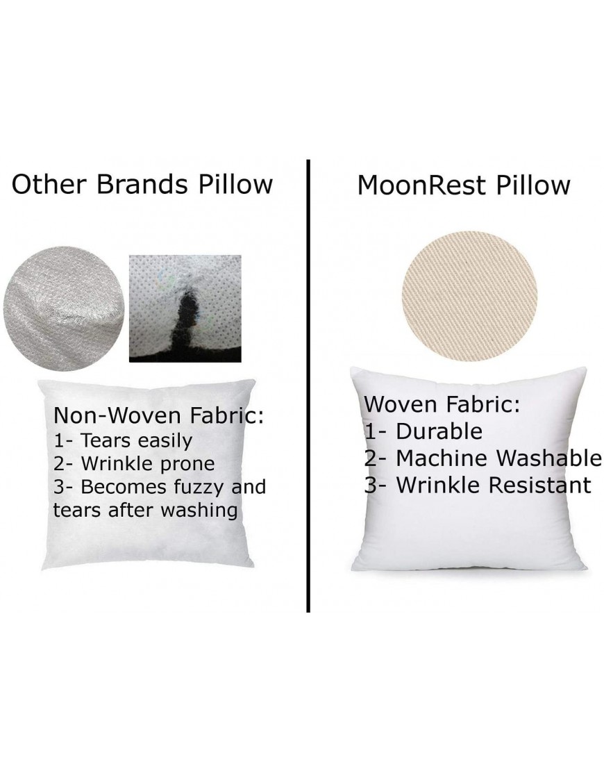 MoonRest Set of Two Down Alternative Square Pillow Insert Form%100 Cotton Blend Fabric Cover Decorative Throw Pillow Sofa Cushion and Bed Pillow Hypoallergenic 18“X 18”