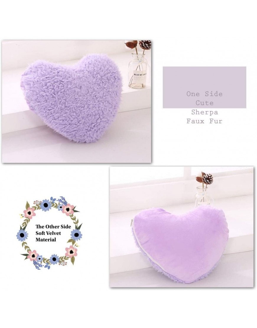 MOOWOO Fluffy Heart Throw Pillow with Pillow Cover and Insert Shaggy Faux Fur Decorative Design for Indoor and Outdoor Purple Heart Shape-15.7X15.7Inches