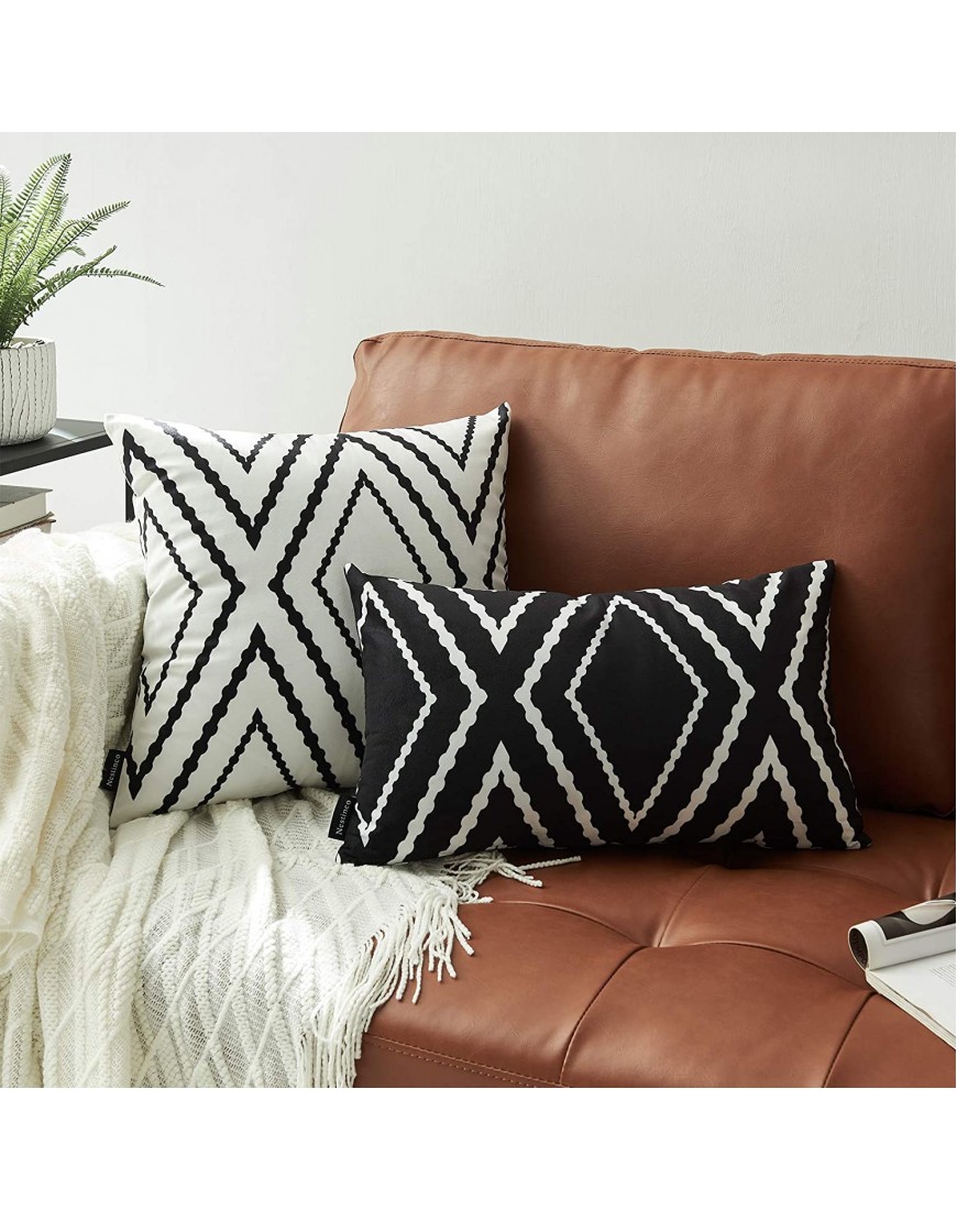 Nestinco Set of 2 White Pillow Covers 18 x 18 inches Boho Aztec Polyester Blend Square Decorative Throw Pillow Covers for Sofa Couch Bed Decor