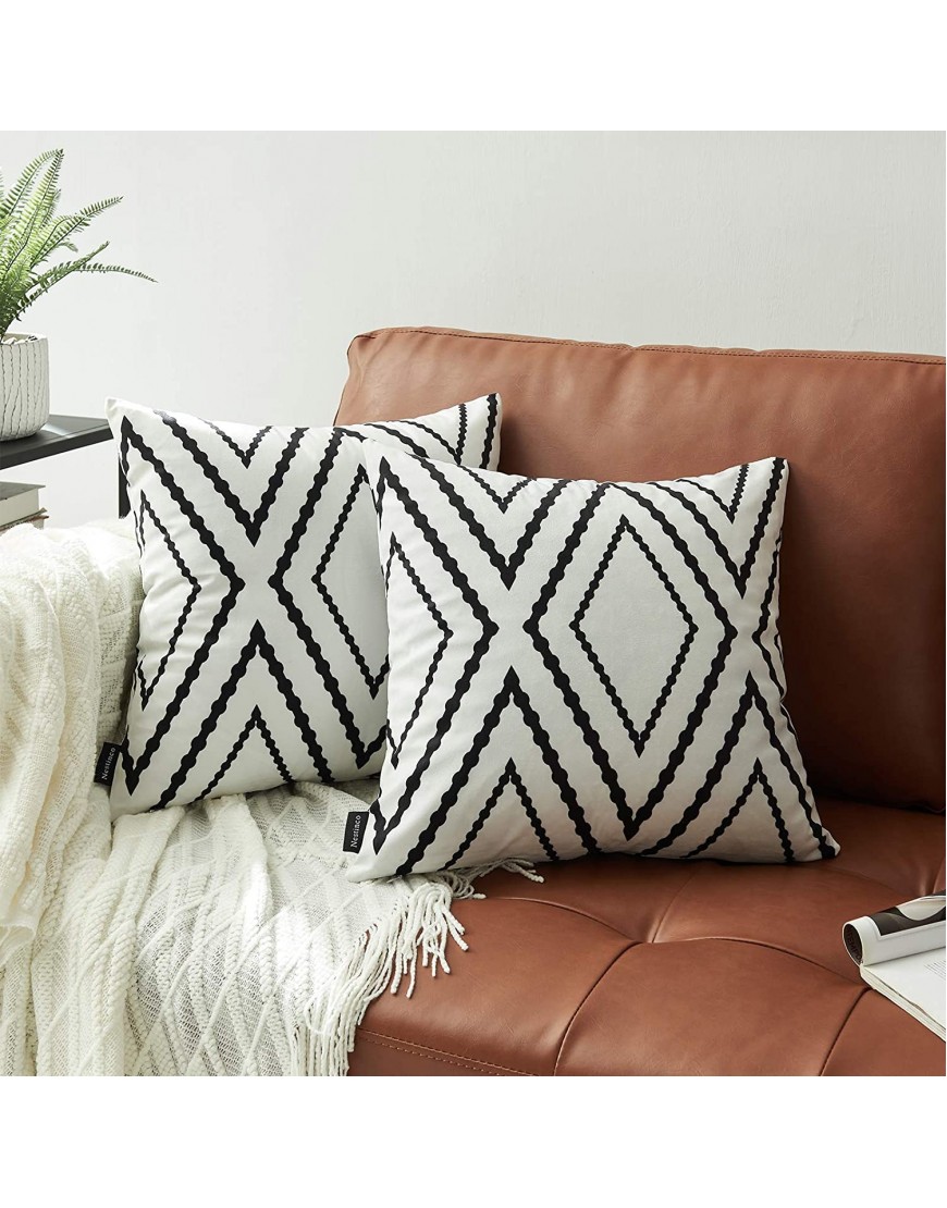 Nestinco Set of 2 White Pillow Covers 18 x 18 inches Boho Aztec Polyester Blend Square Decorative Throw Pillow Covers for Sofa Couch Bed Decor