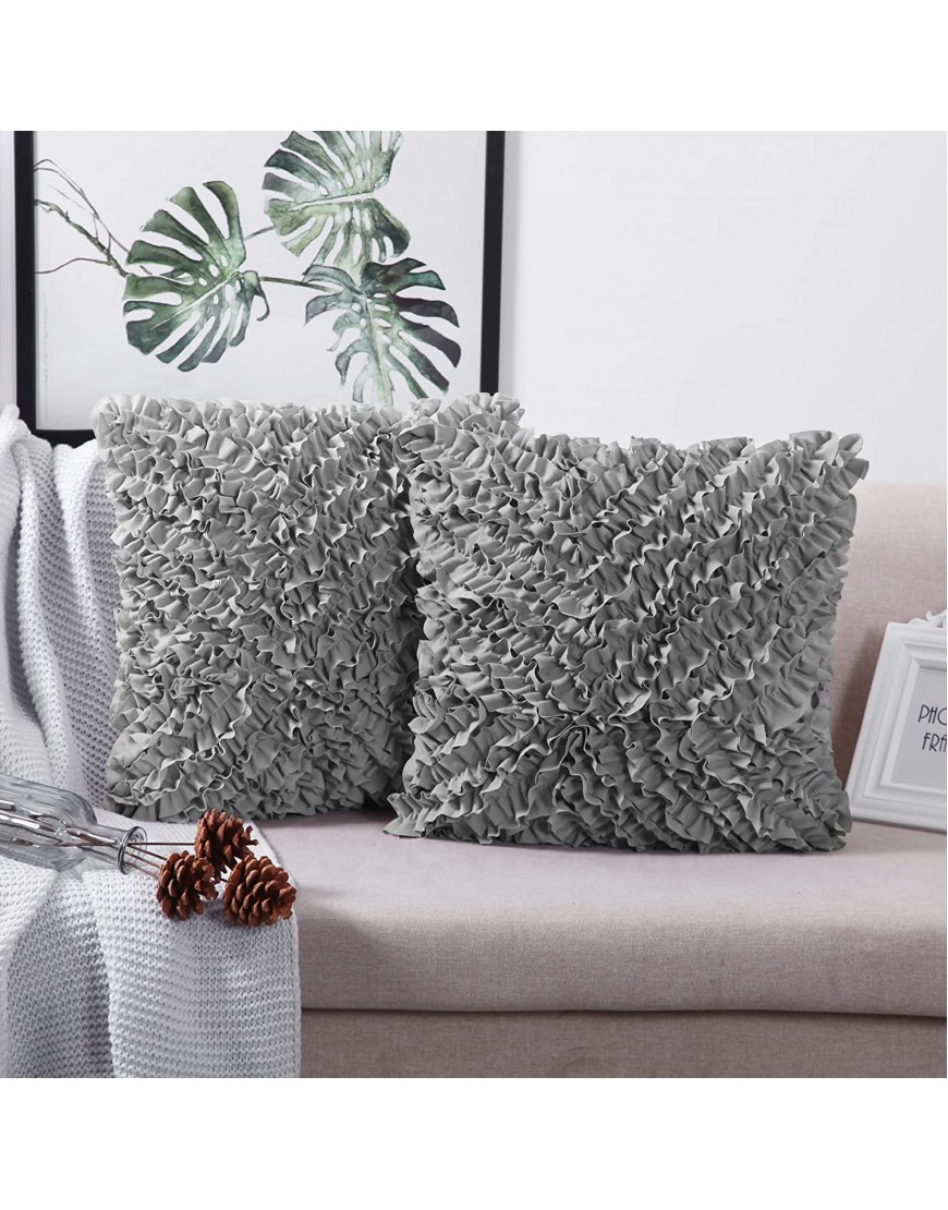Oubonun 18 x 18 Decorative Throw Pillow Covers Boho Set of 2 Farmhouse Floral Pillow Covers Polyester Pillowcase with Zipper Romantic Fluffy Soft Pillow Covers for Couch Sofa BedGrey
