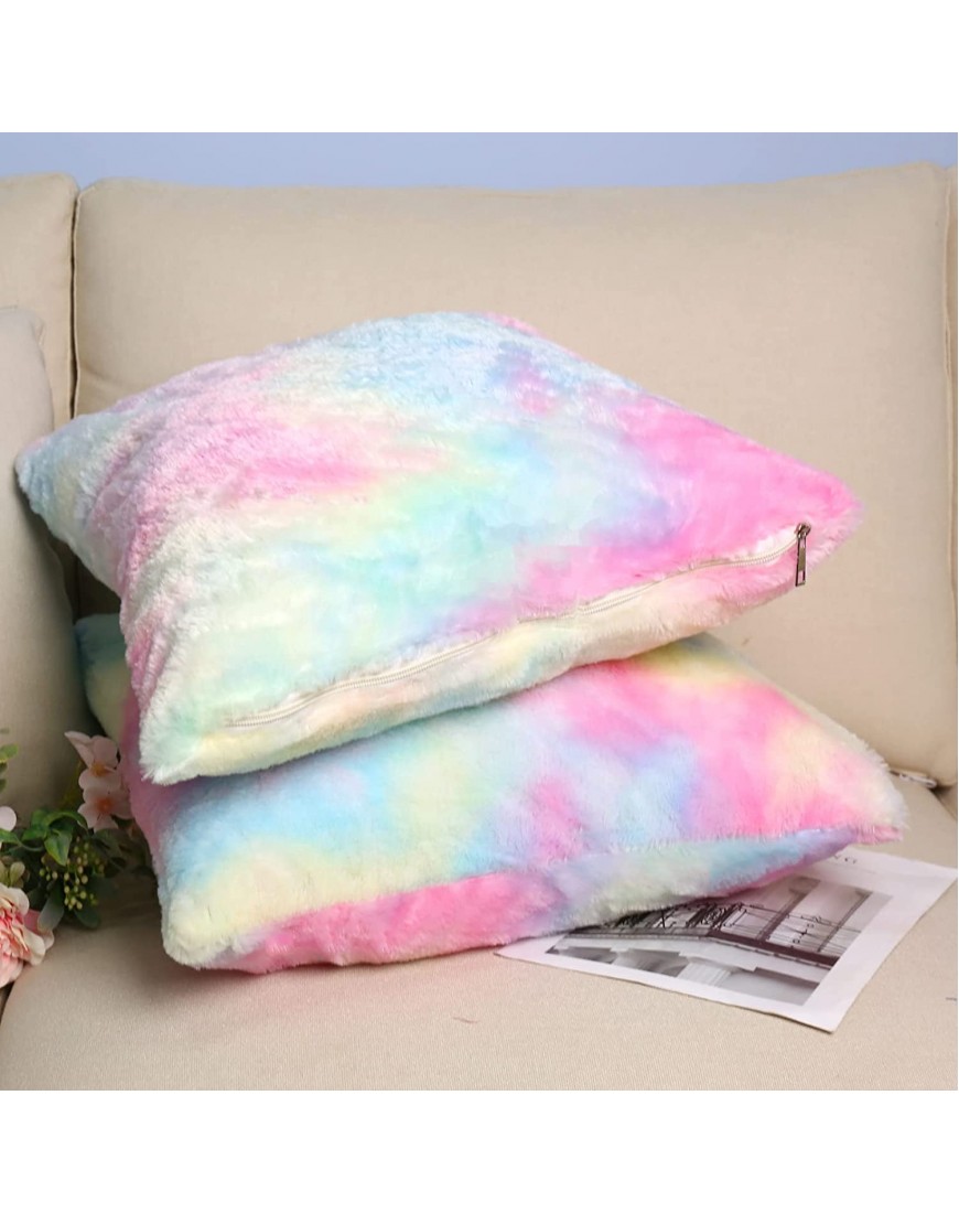 Pack of 2 Unicorn Pillows for Girls Room Decor Throw Pillow Covers Super Cute and Soft Faux Rabbit Fur Rainbow Decor Couch Pillows 2 Sides Same Color 18 x 18 Inch 45 x 45 cm