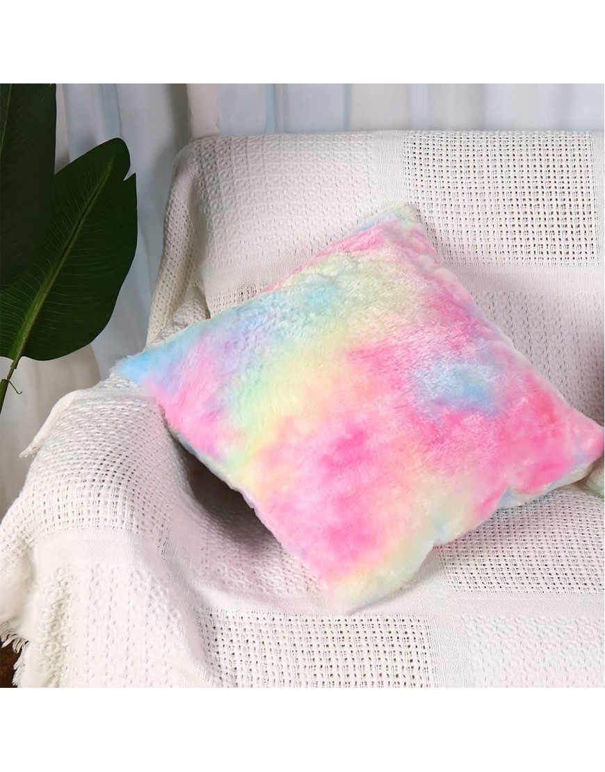 Pack of 2 Unicorn Pillows for Girls Room Decor Throw Pillow Covers Super Cute and Soft Faux Rabbit Fur Rainbow Decor Couch Pillows 2 Sides Same Color 18 x 18 Inch 45 x 45 cm
