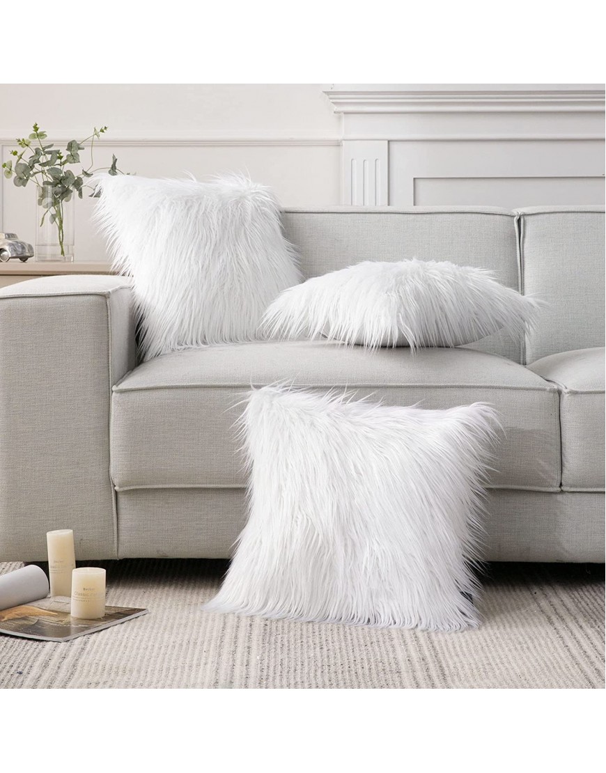 Phantoscope Faux Fur Pillow Cover Decorative Fluffy Throw Pillow Mongolian Luxury Fuzzy Pillow Case Cushion Cover for Bedroom and Couch,True White 18 x 18 Inches