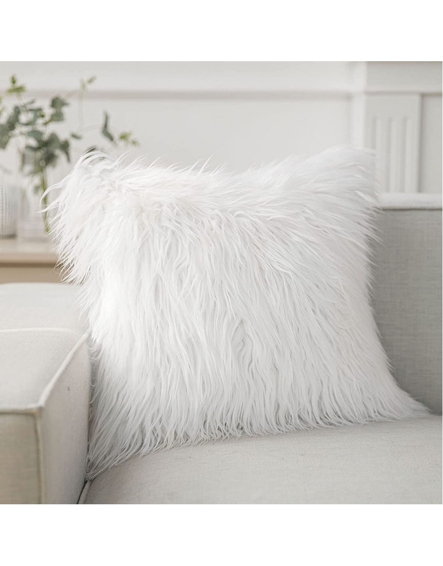 Phantoscope Faux Fur Pillow Cover Decorative Fluffy Throw Pillow Mongolian Luxury Fuzzy Pillow Case Cushion Cover for Bedroom and Couch,True White 18 x 18 Inches