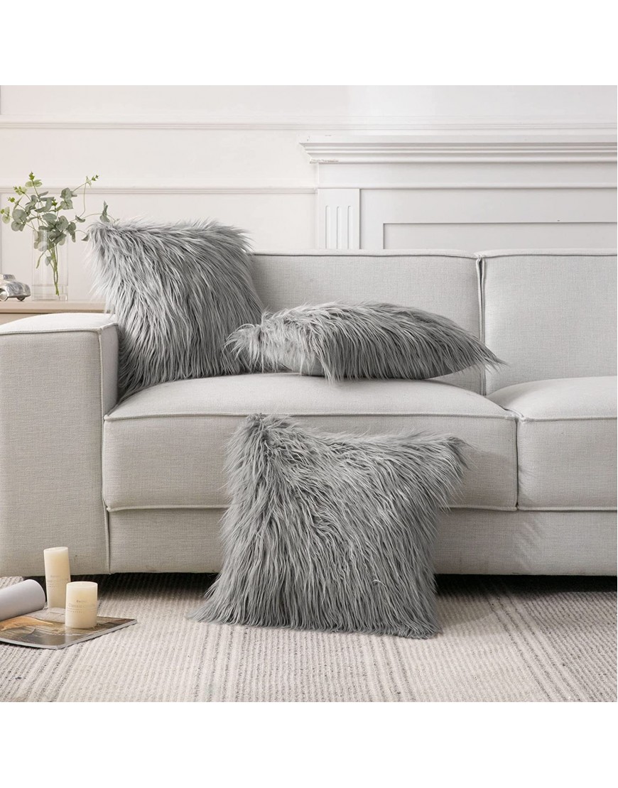 Phantoscope Pack of 2 Faux Fur Throw Pillow Covers Cushion Covers Luxury Soft Decorative Pillowcase Fuzzy Pillow Covers for Bed Couch,Gray 18 x 18 Inches