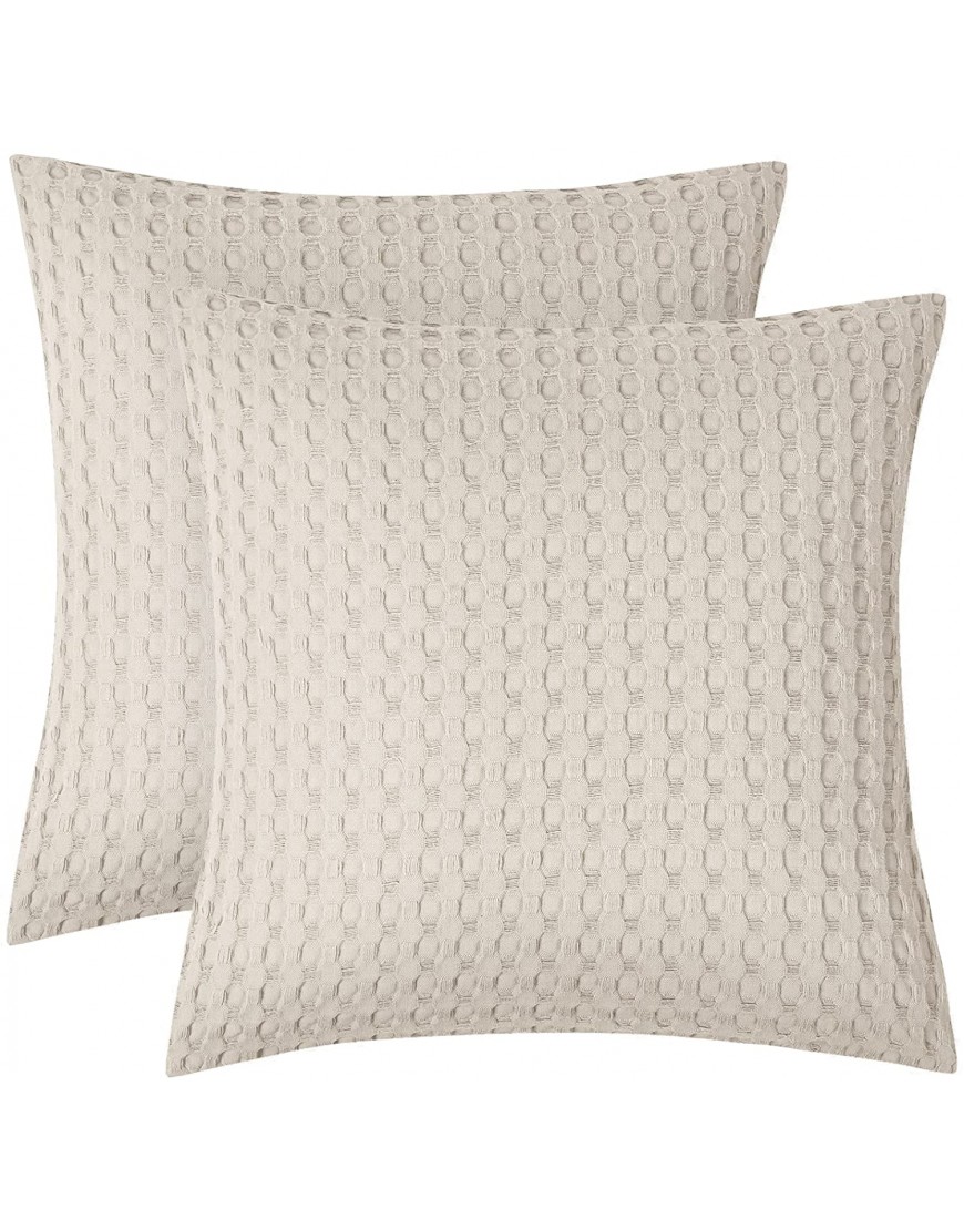 PHF 100% Cotton Waffle Weave Euro Shams 26 x 26 2 Pack Elegant Home Decorative Euro Throw Pillow Covers for Bed Couch Sofa Khaki