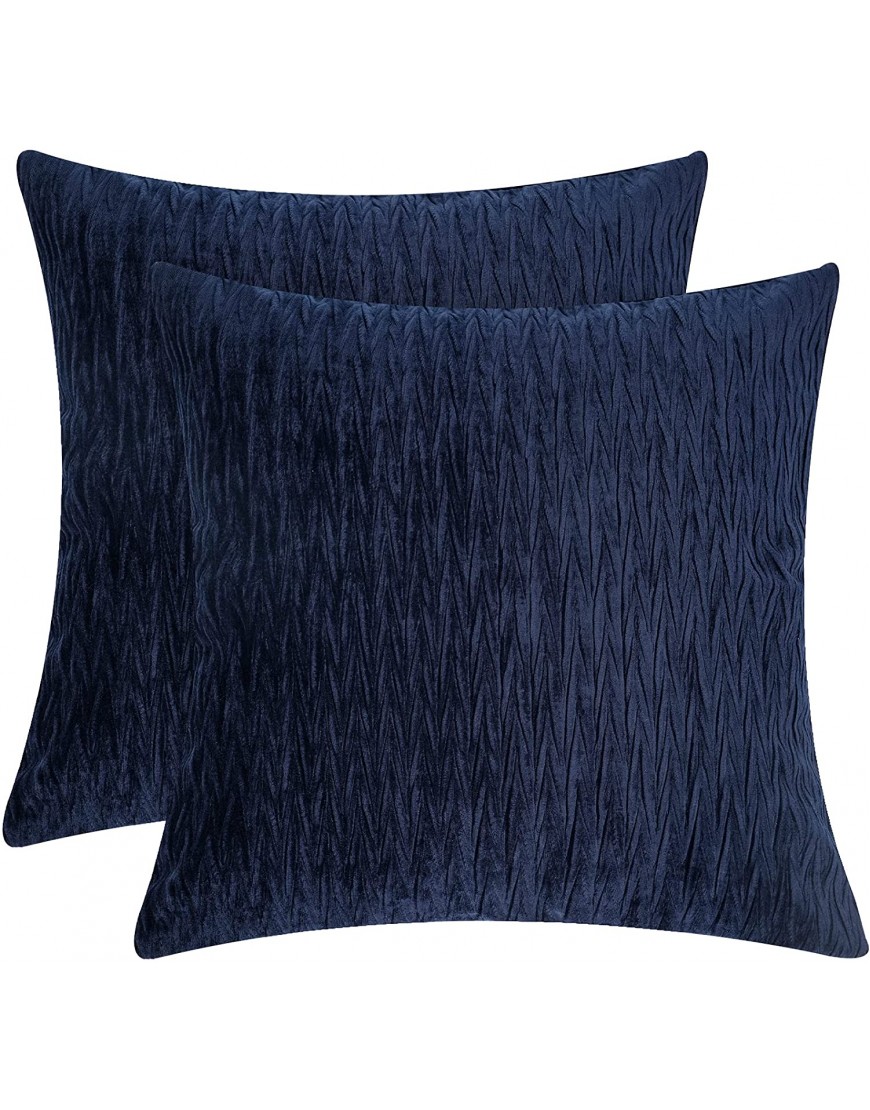 PHF Velvet Wrinkled Throw Pillow Covers 18"x18" 2 Pack Texture Luxury Home Decorative Cushion Covers for Bed Couch Sofa Super Soft and Cozy Square Pillowcase Shell No Filling Navy Blue