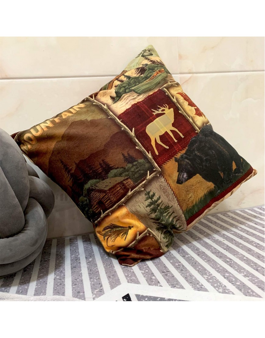 Set of 2 Square 18X18 inch Throw Pillow Cover for Women Men Short Plush Pillow Case Cushion Cover for Home Sofa Couch Living Room Car Decor Rustic Lodge Bear Moose Deer