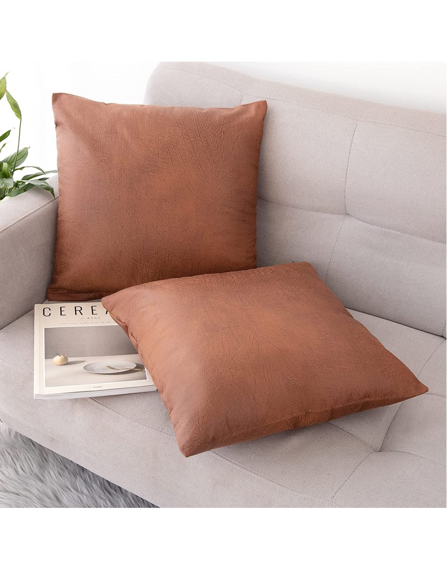 SHANLUO Faux Leather Fall Throw Pillow Covers Bedroom Decor Farmhouse Outdoor Pillow-case for Couch Bed Living Room Set of 2 Decorative Lumbar Soft Colorful Cushion Cases Brown 18x18 Inch 2 Pack