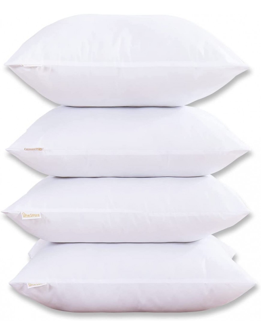 SheSpire 16 x 16 Throw Pillows Insert Set of 4 Standard White Bedding Pillow Indoor Decorative Throw Pillows Insert for Bed Sofa Car Couch Long-Lasting Support