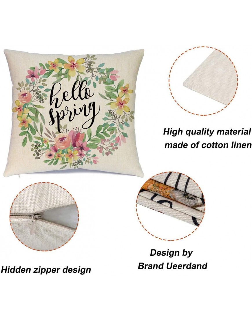 Spring Pillow Covers 18x18 Spring Decorations Set of 4 Decorative Pillow Cases Hello Spring Bicycle Butterfly Cotton Linen Holiday Throw Cushion Covers for Spring Season's Home Farmhouse Decor
