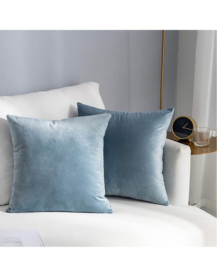 Stellhome Super Soft Decorative Velvet Cushion Covers Square Throw Pillow Covers for Bed Couch Sofa Bench 20 x 20 inch 50 cm Silver Blue Pack of 2 Square Solid Throw Pillow Case