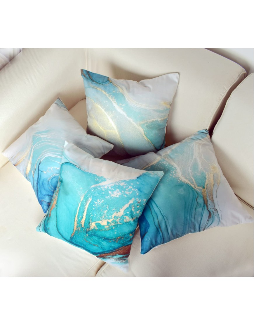 Symiiaus Marble Texture Turquoise and Gold Pillows Decorative Throw Pillows Covers 18 x 18 Set of 4 Abstract Art Painting Soft Velvet Pillow Case for Couch Sofa Bed Living Room Home Decor