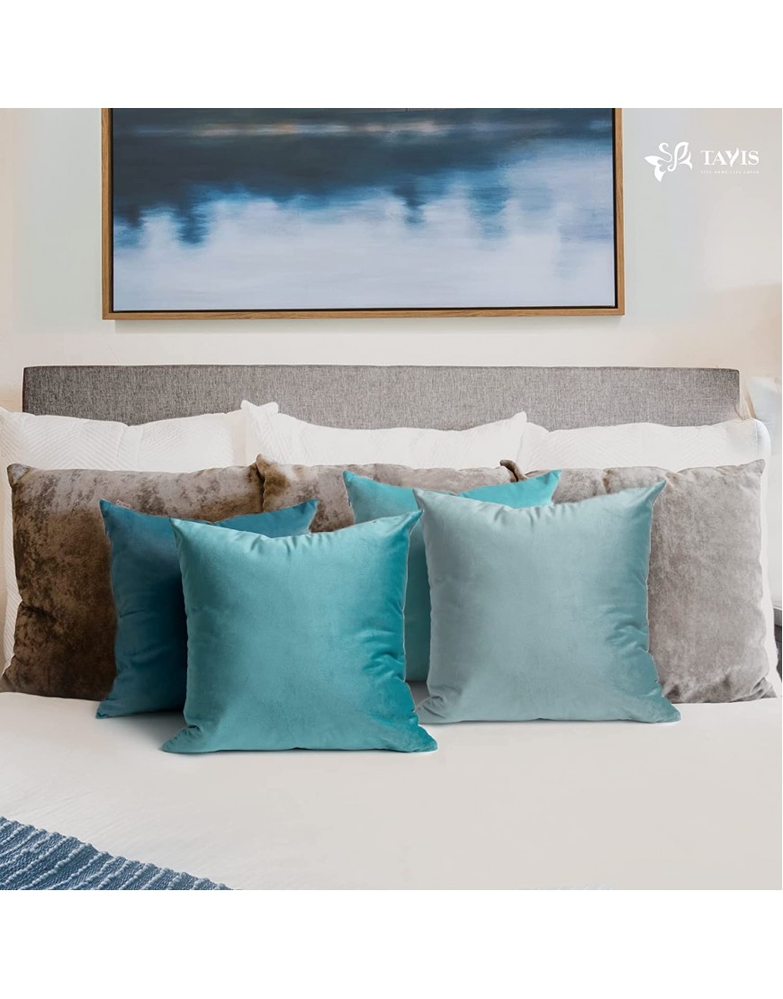 Tayis Ocean Series Blue Throw Pillow Covers Set of 4 Velvet Soft Gradient Square Decorative Cushion Case for Sofa Couch Living Room Bedroom 18x18 Inch