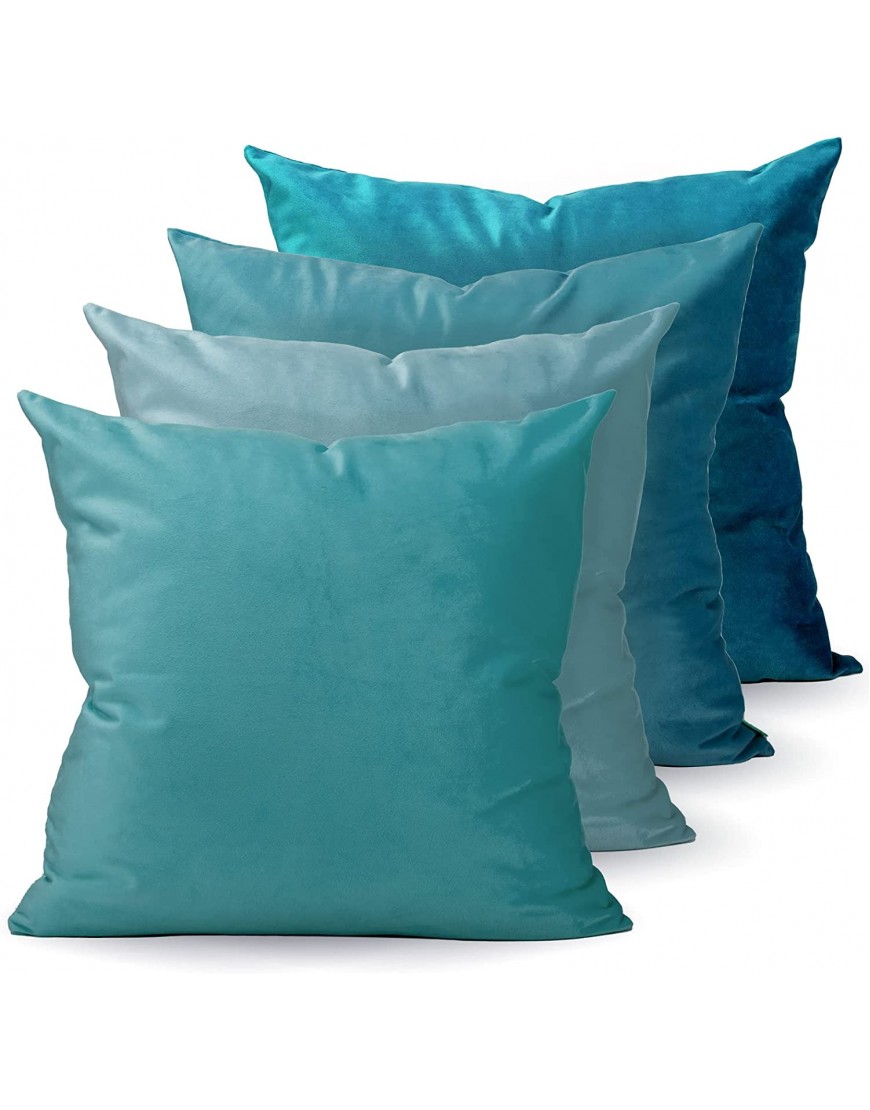 Tayis Ocean Series Blue Throw Pillow Covers Set of 4 Velvet Soft Gradient Square Decorative Cushion Case for Sofa Couch Living Room Bedroom 18x18 Inch