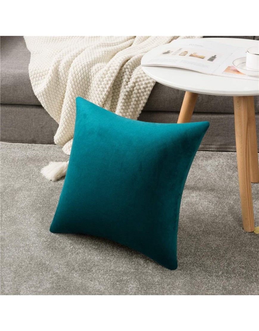 Throw Pillow Cases 18x18 Teal: 2 Pack Cozy Soft Velvet Square Decorative Pillow Covers for Farmhouse Home Decor DEZENE