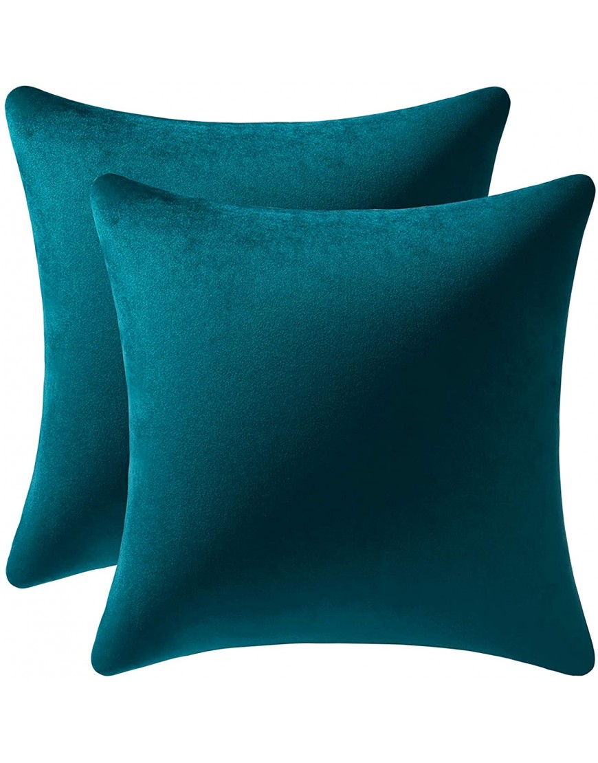 Throw Pillow Cases 18x18 Teal: 2 Pack Cozy Soft Velvet Square Decorative Pillow Covers for Farmhouse Home Decor DEZENE