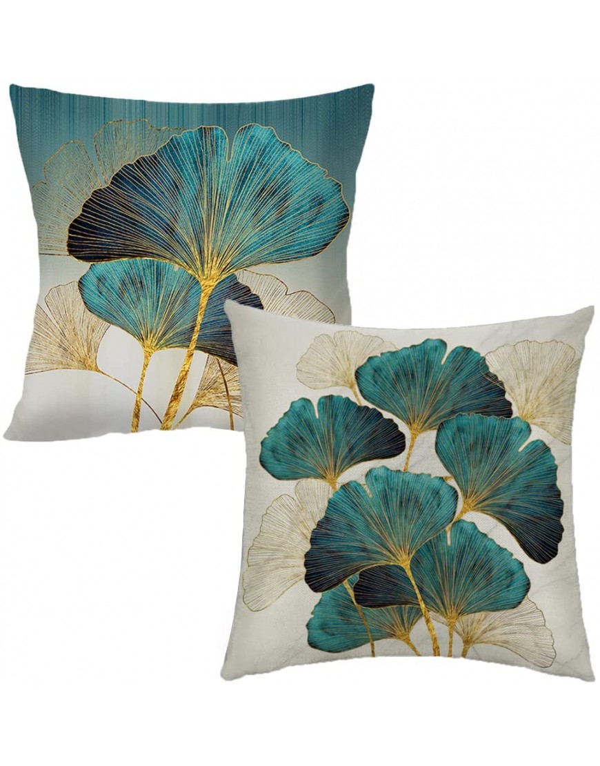 Throw Pillow Cover Plant Leaves 18 x 18 Inch Teal Gold Pillow Cushion Cover Set of 2 Square Hidden Zipper Cushion Case Great for Sofa Bedroom Yard Living Room Decor Teal and Gold 18x18
