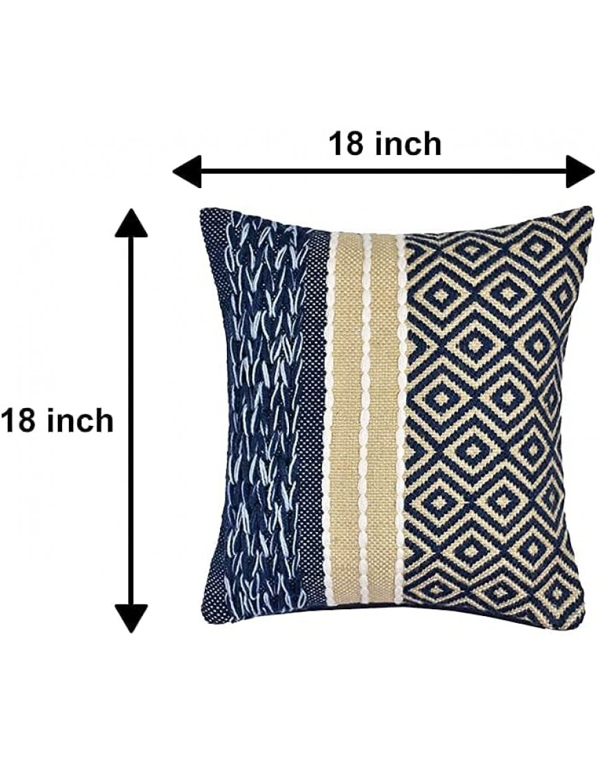 Throw Pillow Cover with Free Insert 18x18 Pillow Cover Embroidered Handmade Decorative Square Cushion Case Home Decor Accent Throw Pillow with Geometry for Couch Bedroom Farmhouse Pillowcase Blue