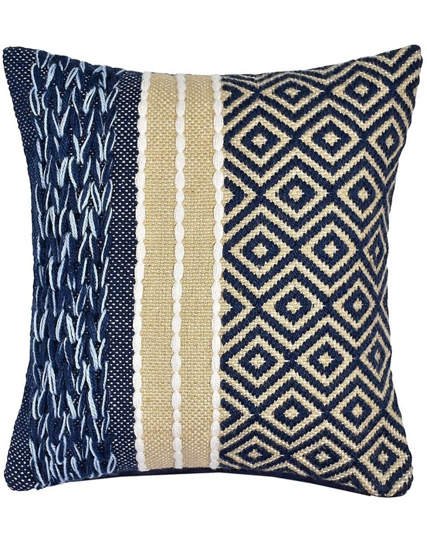 Throw Pillow Cover with Free Insert 18x18 Pillow Cover Embroidered Handmade Decorative Square Cushion Case Home Decor Accent Throw Pillow with Geometry for Couch Bedroom Farmhouse Pillowcase Blue