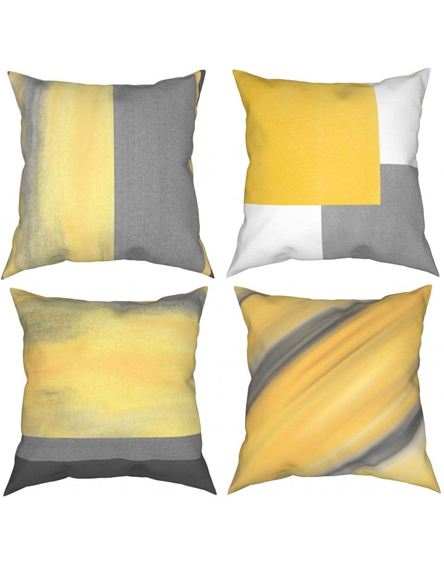 Throw Pillow Covers 18 X 18 Set of 4,Gray and Yellow Diagonal Geometry Square Pillow Cushion Cases,Abstract Geometric Block Stripes Modern Decorative Pillow Covers for Couch Sofa Bedroom Car