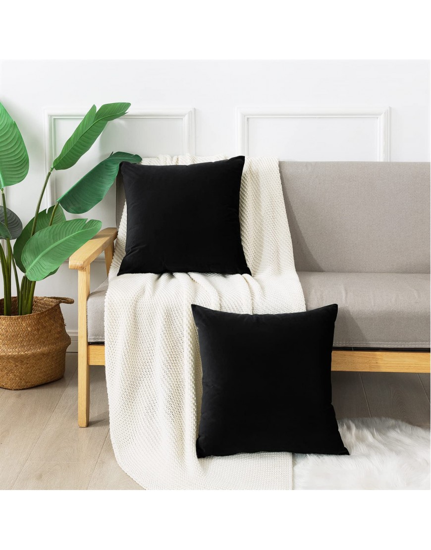 Throw Pillow Covers ONME Velvet Pillow Covers Black 18x18 inch Set of 2 Square Pillow Covers Decorative Solid Color Cushion Cover Pillowcases for Sofa Couch Bed ,Car Yard