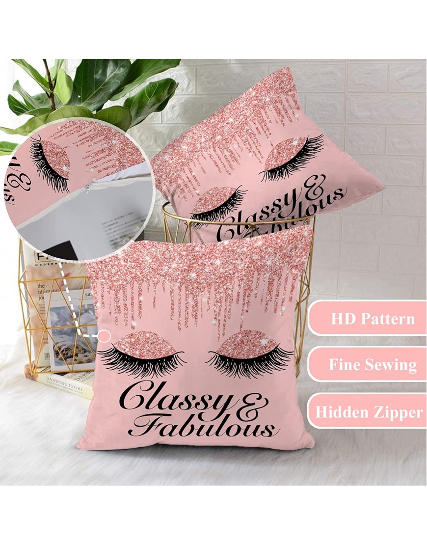 Tonantech Bling Gold Rose Pillow Covers Set of 2 18x18 Cushion Case Fashion Decorative Throw Pillow Covers Sparkling Eyelashes Velvet Pillowcase