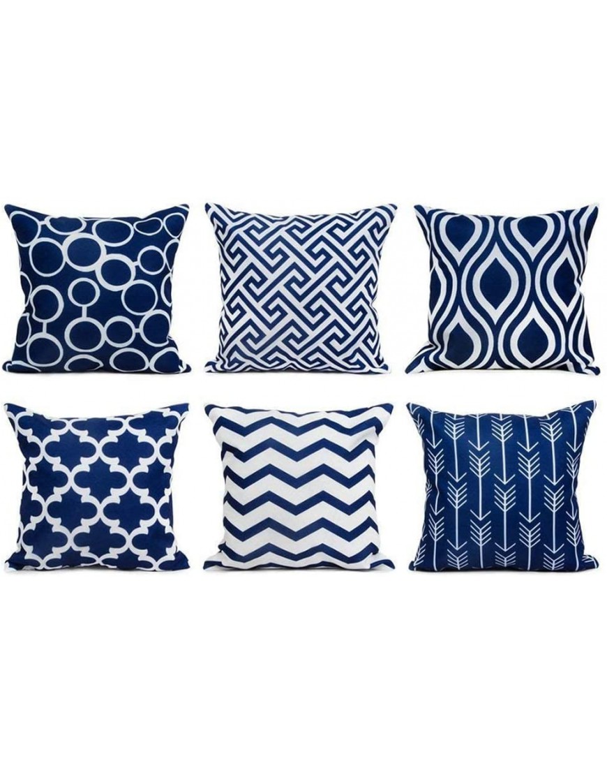 Top Finel 100% Durable Canvas Square Decorative Throw Pillows Cushion Covers Pillowcases for Sofa 1 Set of 6,18×18 Inch-Navy