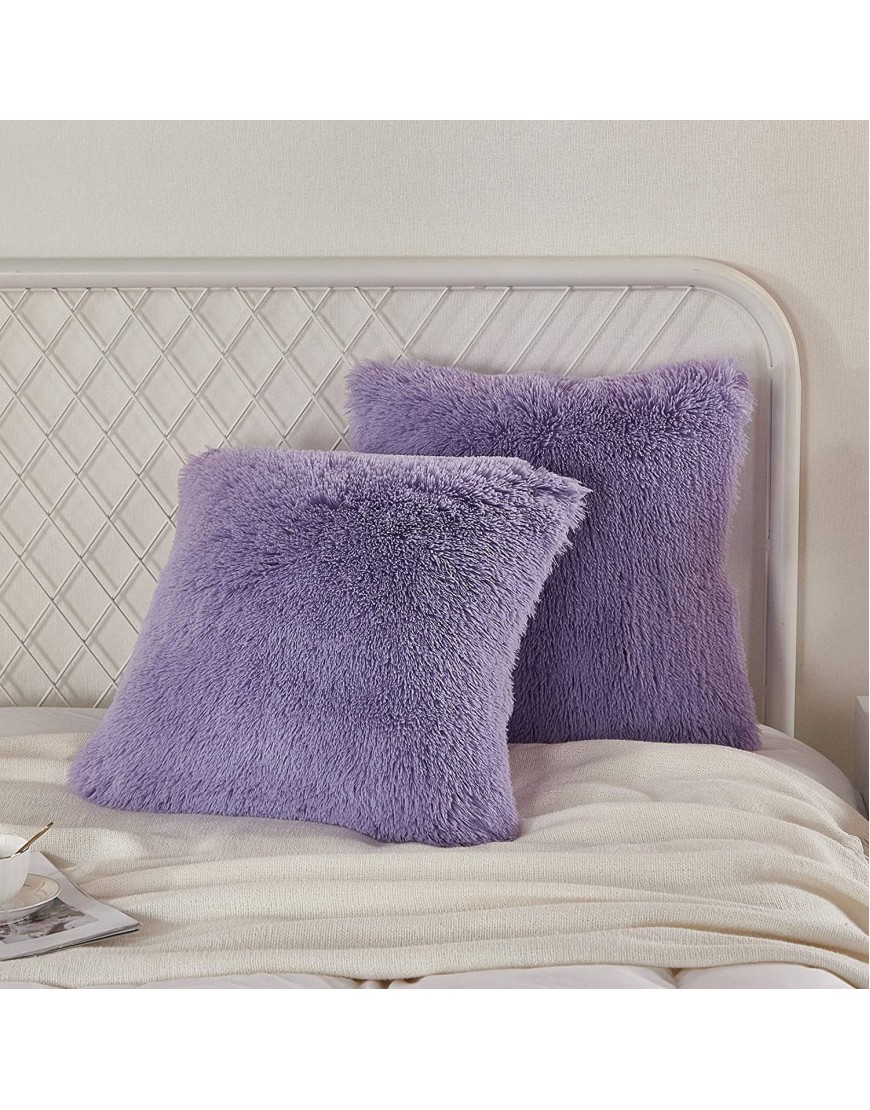 Uhamho Set of 2 Faux Fur Throw Pillow Covers Soft Velvet Decorative Pillowcases Zipper Closure Lilac 18 x 18