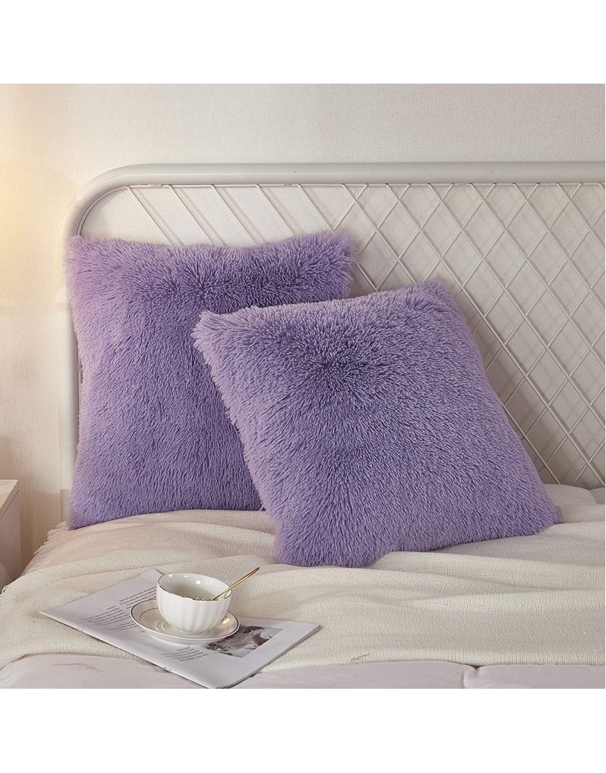 Uhamho Set of 2 Faux Fur Throw Pillow Covers Soft Velvet Decorative Pillowcases Zipper Closure Lilac 18 x 18