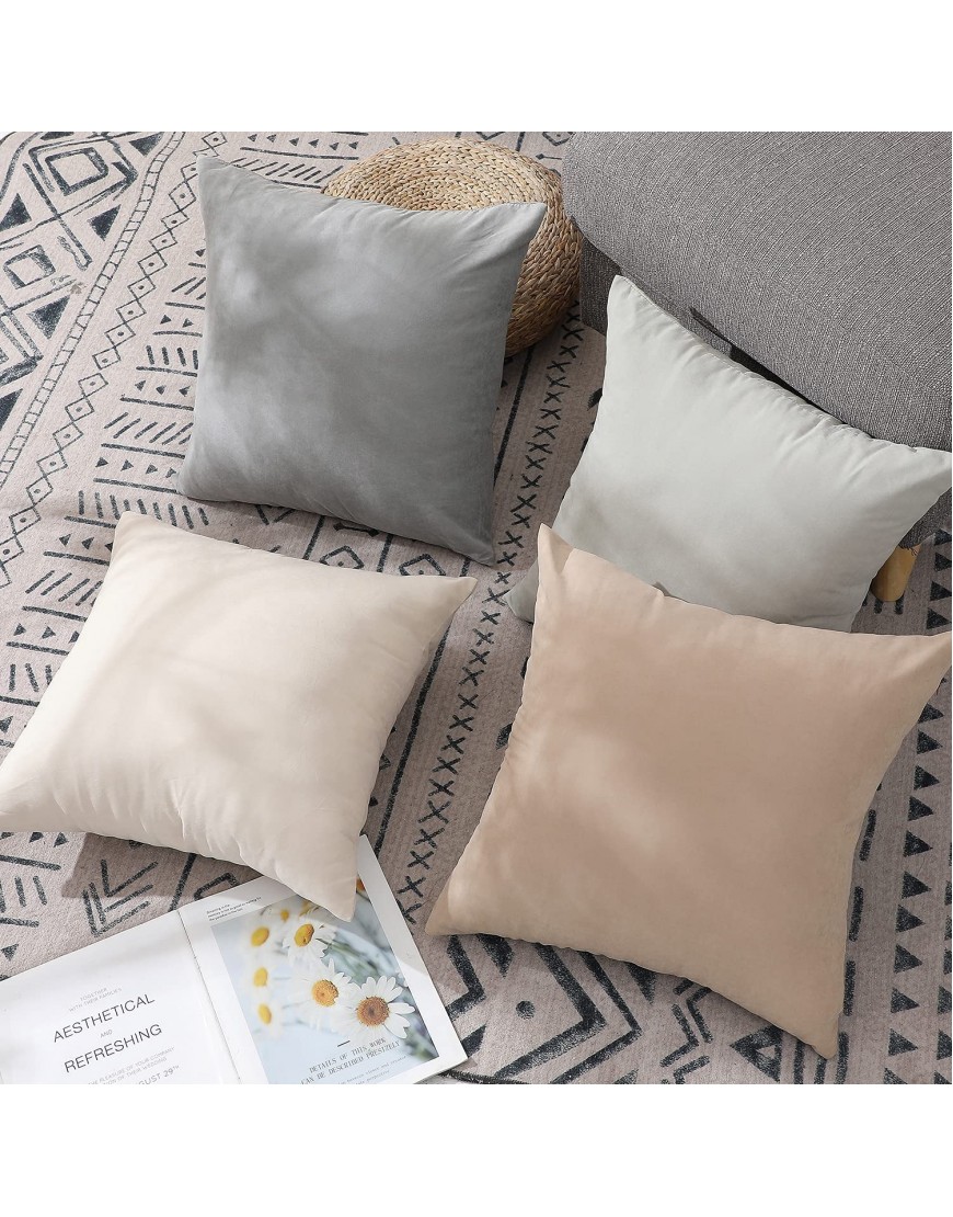 WEMEON Velvet Decorative Neutral Throw Pillows Covers 20x20inch Set of 4 Solid Color Soft Decorative Square Neutral Pillow Cover ，Home Neutral Decor for Sofa Bedroom Car CouchNeutral 4