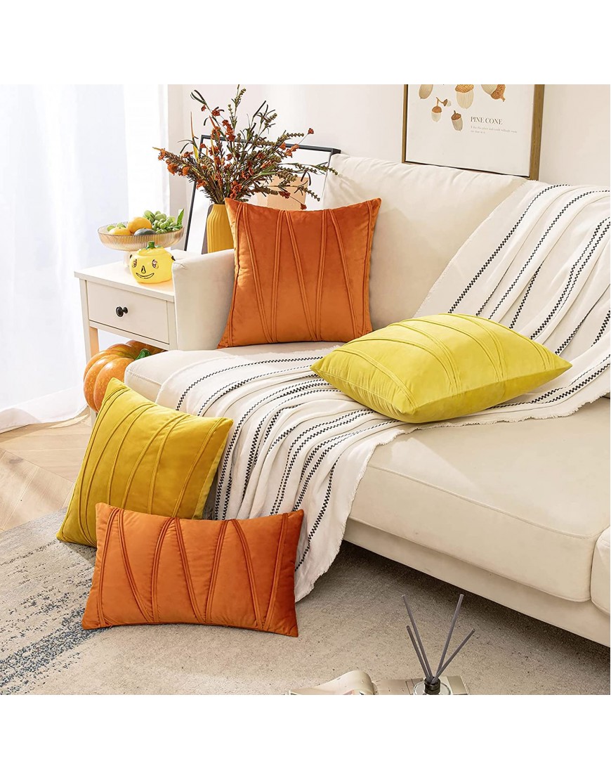 Woaboy Pack of 2 Decorative Velvet Throw Pillow Covers Striped Modern Solid Cushion Covers Rectangle Soft Cozy for Bed Sofa Couch Car Living Room 12x20inch Orange