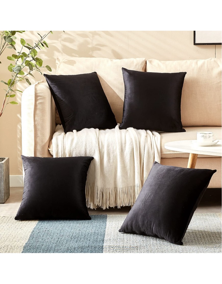 Yonous Throw Pillow Covers Velvet Soft Decorative Cushion Case for Sofa Bedroom Couch Car Set of 4 16x16 Inch Black