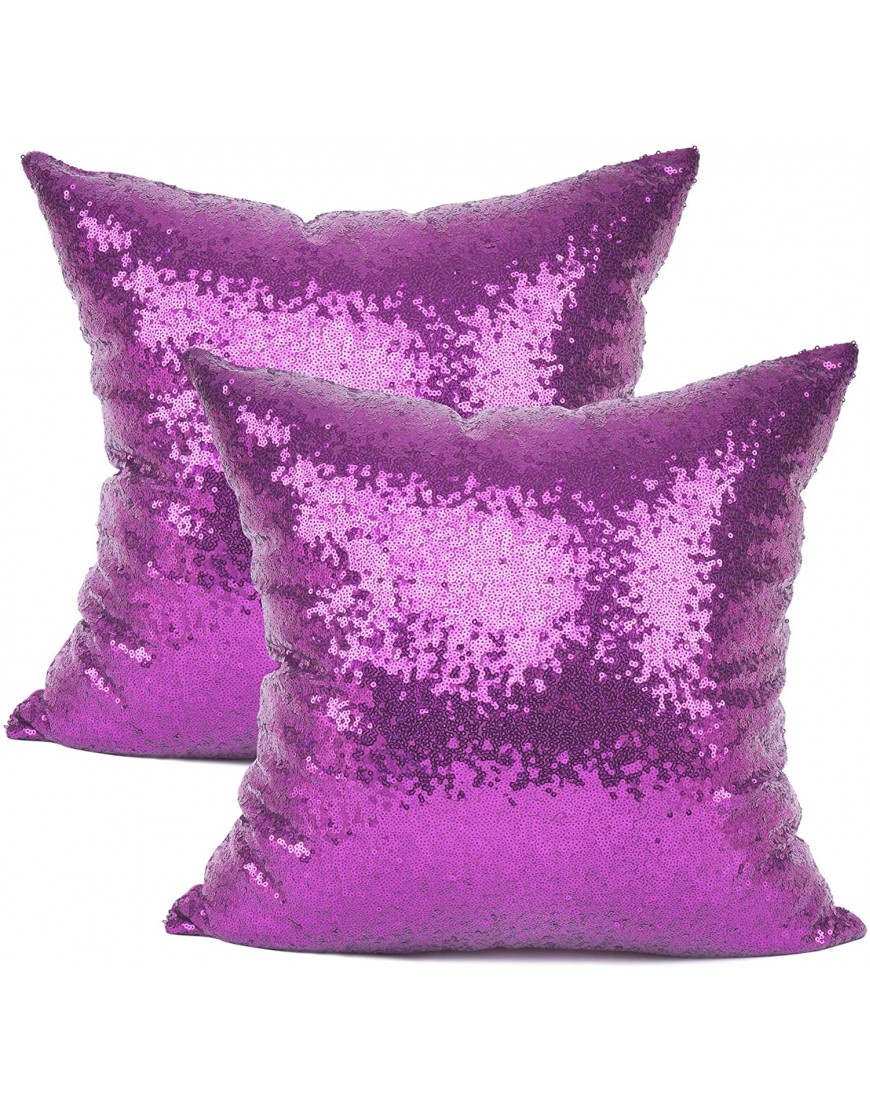 YOUR SMILE Pack of 2 New Luxury Series Purple Decorative Glitzy Sequin & Comfy Satin Solid Throw Pillow Cover Cushion Case 18 x 18 148