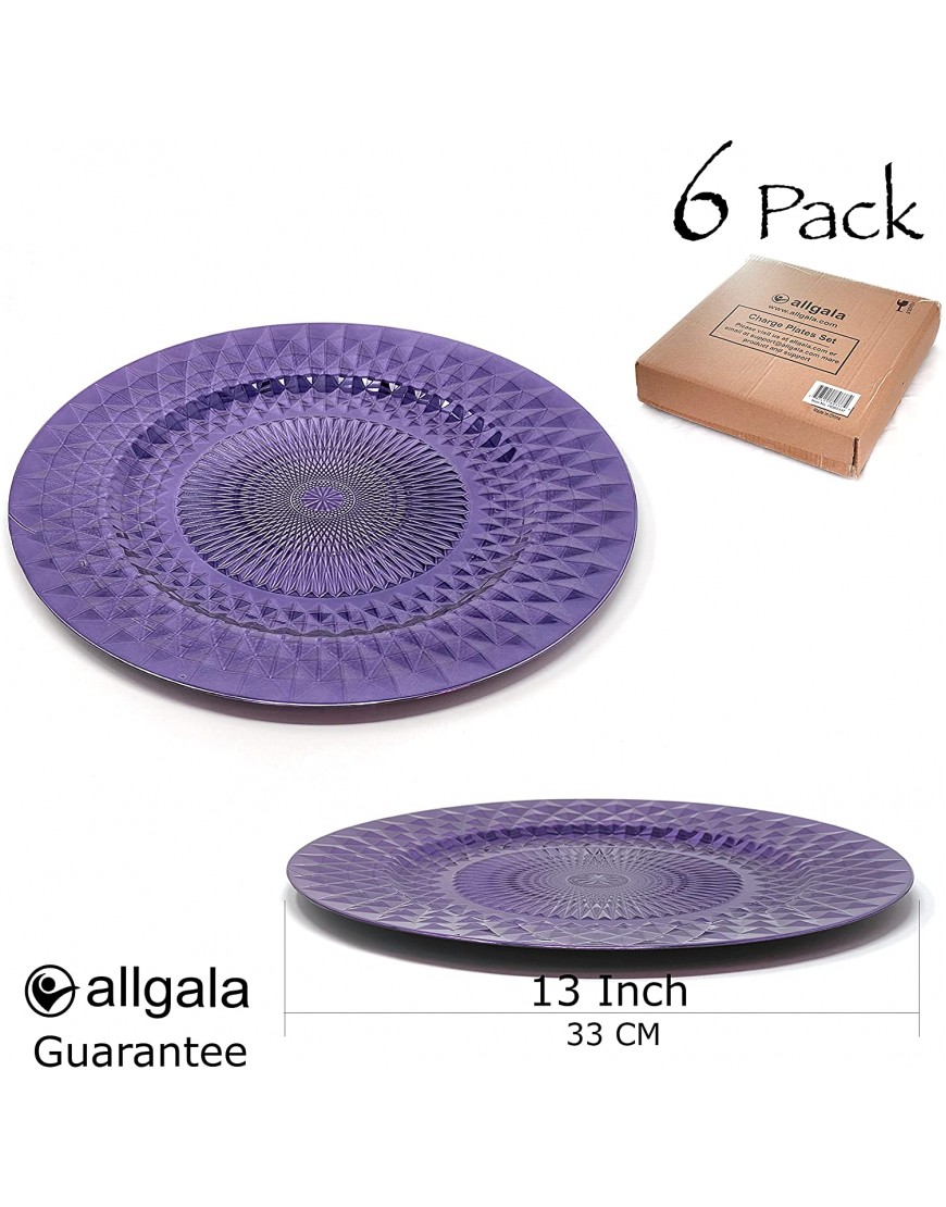 Allgala 13-Inch 6-Pack Heavy Quality Plastic Diamond Pattern Sparkling Charger Plates-Purple-HD80408