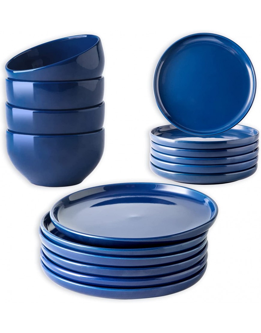 AmorArc Dinner Plates Set of 6 10.5 inch Ceramic plates Microwave Dishwasher Safe Scratch Resistant Modern Large Dinnerware Dish set Stoneware Kitchen Plates-Blue