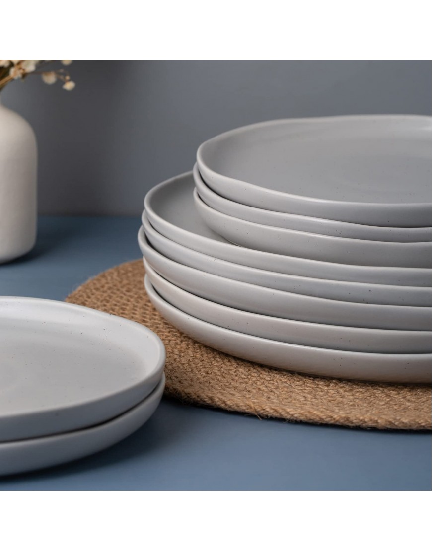 AmorArc Speckled Dinner Plates Set of 6 Handcrafted Porcelain Wavy Rim 10.5 Inch Modern Ceramic Plates Set Large Serving Dishes for Kitchen-Microwave&Dishwasher Safe Chip-resistant-Matte Grey