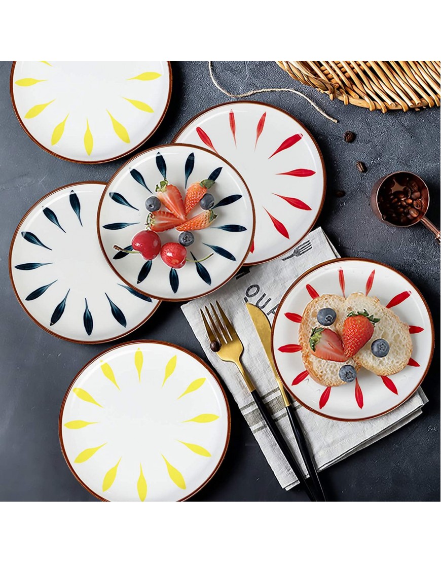 AQUIVER 6'' Ceramic Dessert Plates Color Painted Porcelain Appetizer Plates Tea Party Small Serving Plates for Cake Pie Snacks Ice Cream Side Dish Waffles Set of 6 3 Colors